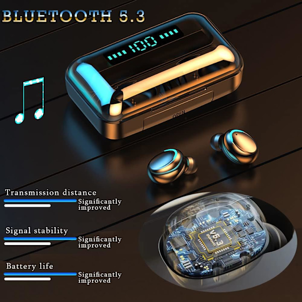 Trådløse ørepropper, Bluetooth 5.3 In-Ear hodetelefoner, Bluetooth ørepropper med mikrofon USB-ladeetui Stryke på