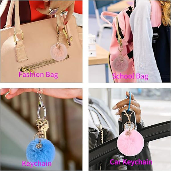 Pom Pom Nøglering Kunstig Pelsbold Nøglering Fluffy Tilbehør Bil Taske Charm Sort01