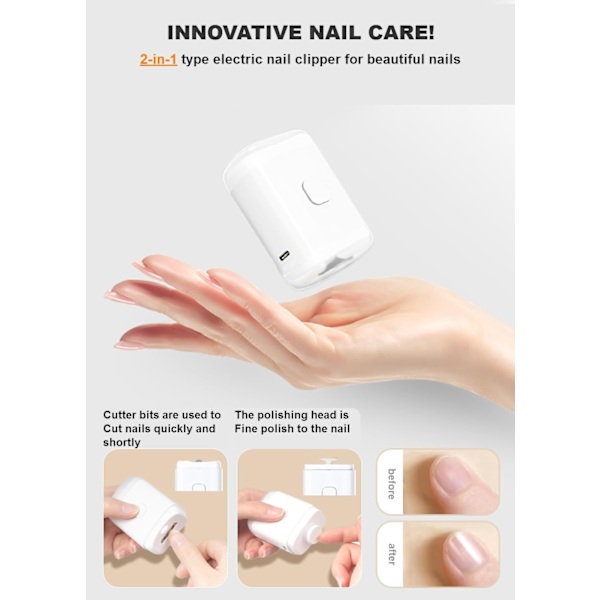 Elektrisk nagelklippare, automatisk nagelklippare, uppladdningsbar nagelklippare, för seniorer, vuxna, bebisar