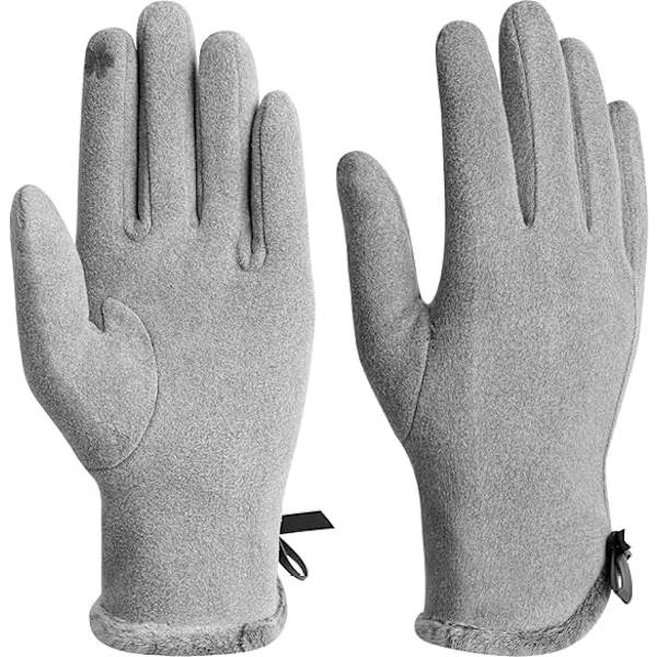Dame Touch Screen Hansker - Vintervarme Fleeceforede Touchscreen Hansker Termiske Semskede Hansker med Pels Full Finger Votter for Kvinner Jenter grey