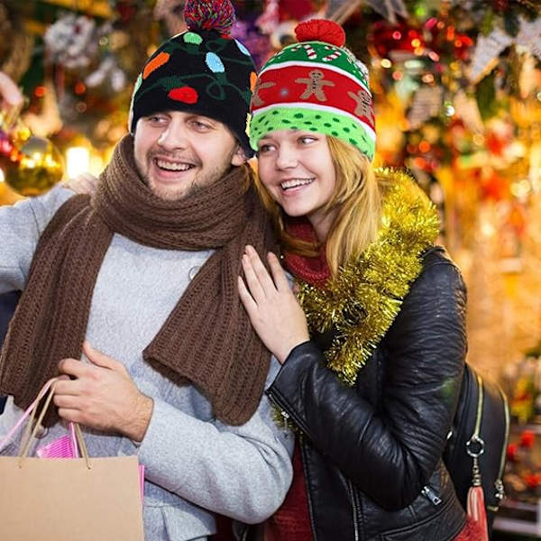 2-pak jule LED lysende strikhue, farverig blinkende juleferie julefestartikler (One Size Fits More)