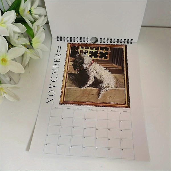 Renaissance Kalender, 2025 Vægkalender Kunst - Speciel Tyk Robust Grim Hund Vægkalender til Organisering