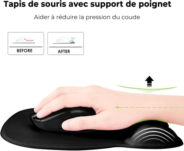 Musematte med ergonomisk håndleddsstøtte, 4 mm musematte med minneskumfyll, musematte for PC, datamaskin