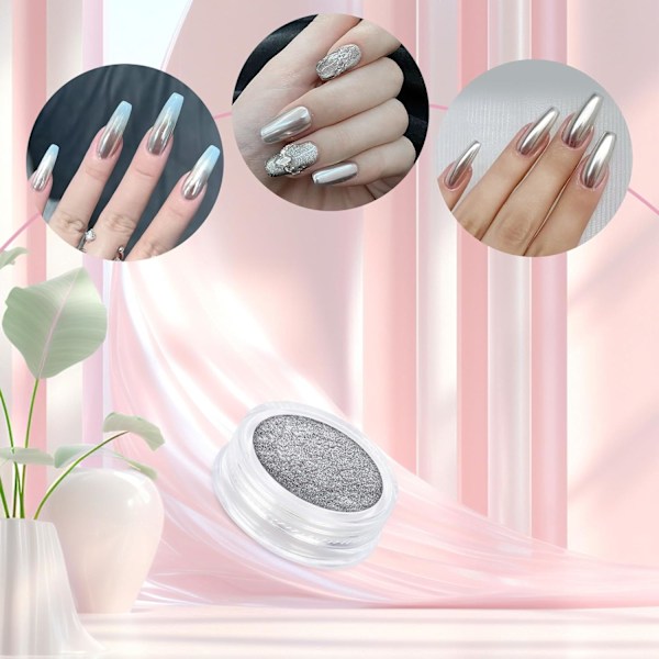 8 Burkar Krom Nagelpulver Magisk Vit Pärlkit Spegeleffekt Silver Metallisk Holografisk Dip Nagelpulver För Harts Hantverk & Nagelkonst