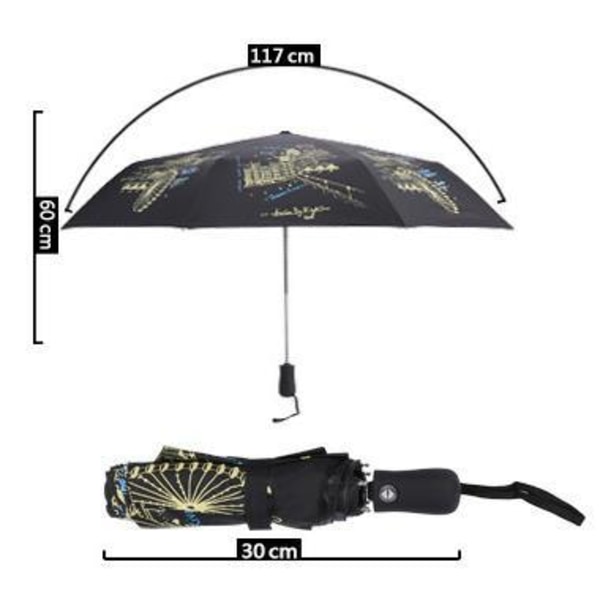 Aurinkovarjo, UV-varjo, pieni, kevyt, kolmiosainen sateenvarjo naisille White handle