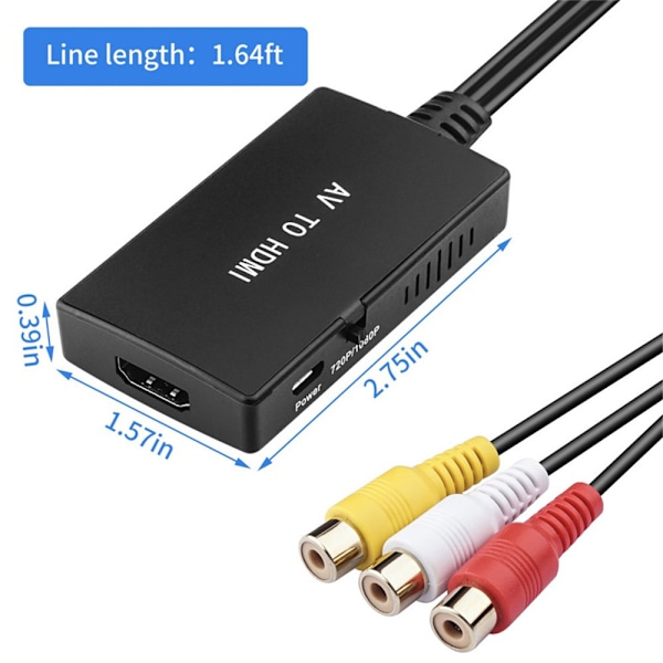 RCA - HDMI-muunnin, komposiitti - HDMI-sovitin tukee 1080p PAL/NTSC