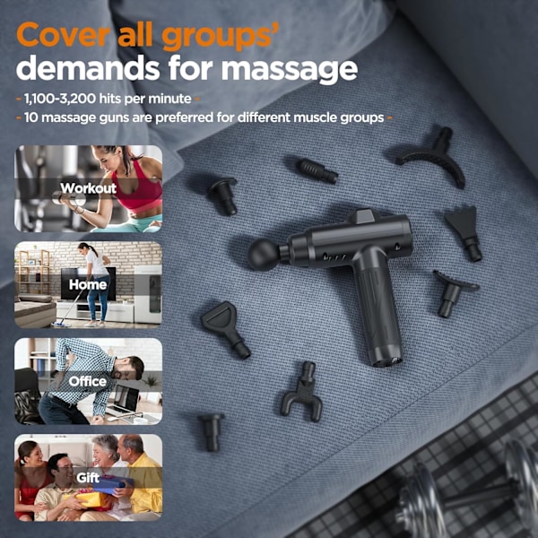 Massagepistol för Djupvävnad, Portabel Muskelmassageenhet med 8 Massagehuvuden, 2025 Massager 30 Hastigheter med LCD Touchskärm