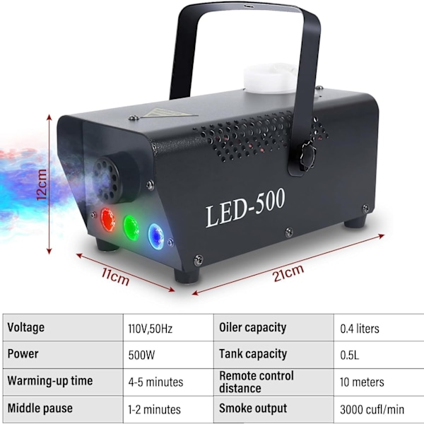LED 500W Luftsøyle 12V Røykmaskin Trådløs Kontroll Tåkeflis Maskin Tåkemaskin Scene Røykutkaster Med Fjernkontroll For Scene Party KTV EU Plugg European regulations