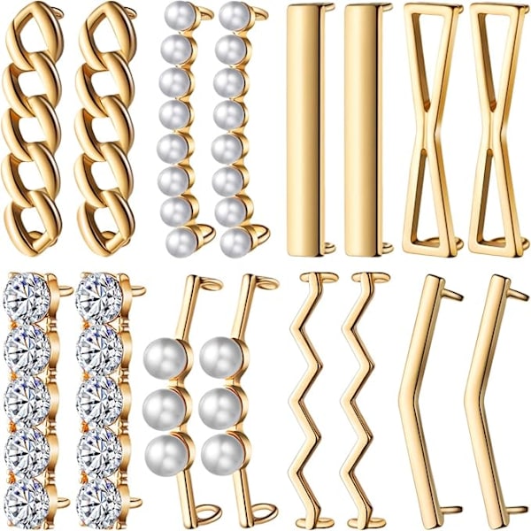 8 par skolisse charms clips sneakers skolisser dekorasjoner DIY dekorative sko clips faux perle rhinestone sko tilbehør Gold
