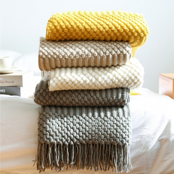 Kastfilt, Vardagsrumsfilt, Boho-filt, Mjuk Stickad Filt, Vändbar Filt, Mysig Filt, Soffafilt, Kast, 127*180CM/130x230CM Yellow 130*220CM