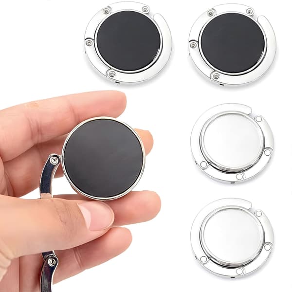 Bärbara handväskkrokar 4-pack, vikbar multifunktionell väskkrok för bord, skrivbord, restauranger, silverfinish