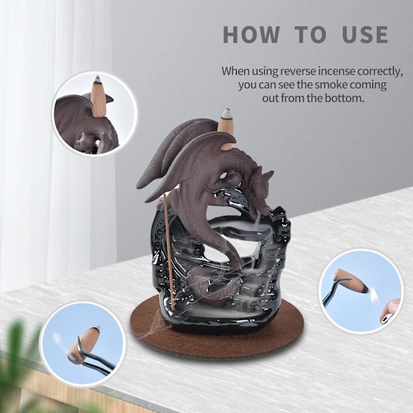 Drage Røgelsesbrænder Backflow Keramisk Røgelsesholder, Håndlavet Vandfald Røgelsesbrænder Boligindretning Aromaterapi Ornament