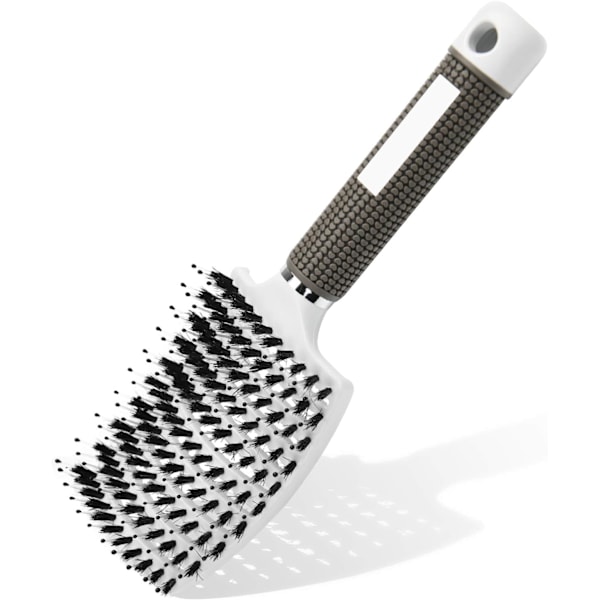 Hårborste, hårborste med vildsvinsborst, professionella böjda ventilerade frisörverktyg för föning och styling (Vit)