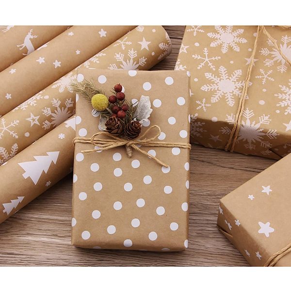 1 Rulle Födelsedagsinslagningspapper, 43cm x 15M Kraftpapper Tryckt med Vita Prickar Återvinningsbart Presentpapper