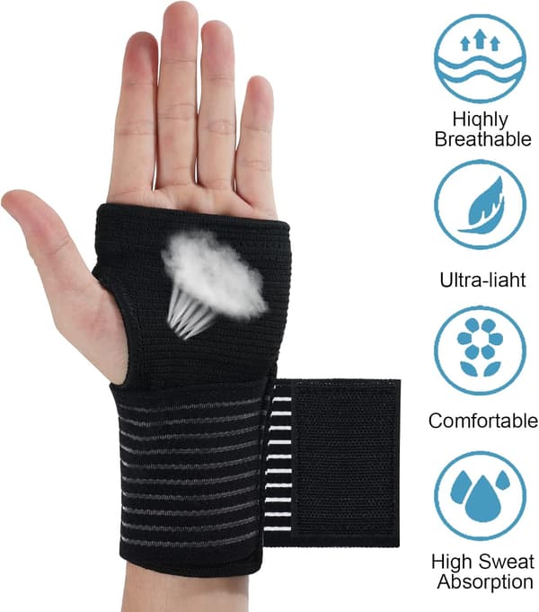 Palm Support Elastisk Håndledsbandage, 1 par Åndbar Håndledsstøtte, Håndledsbandage til Gigt, Tendinitis (Sort)
