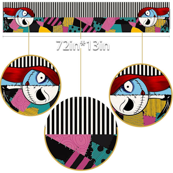 Painajainen ennen joulua Pöytäliina Halloween Jack Skellington ja Sally Syntymäpäiväjuhlakoriste Kotikeittiön Ruokasalin Sisustus 13" x 72"