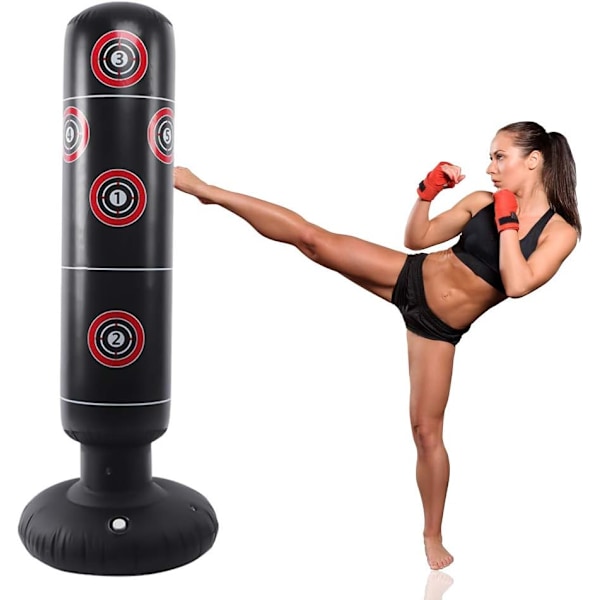 Punching Bag til Børn, 160 cm Oppustelig Tung Boksebold, Fritstående Mål Stand Tumbler Sort, til Aflastning af Tryk og Bodybuilding