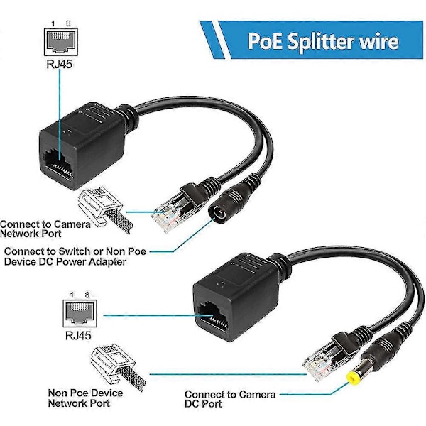 2 stk. passiv PoE-injektor og splitter-sæt DC-strømadapter-stik