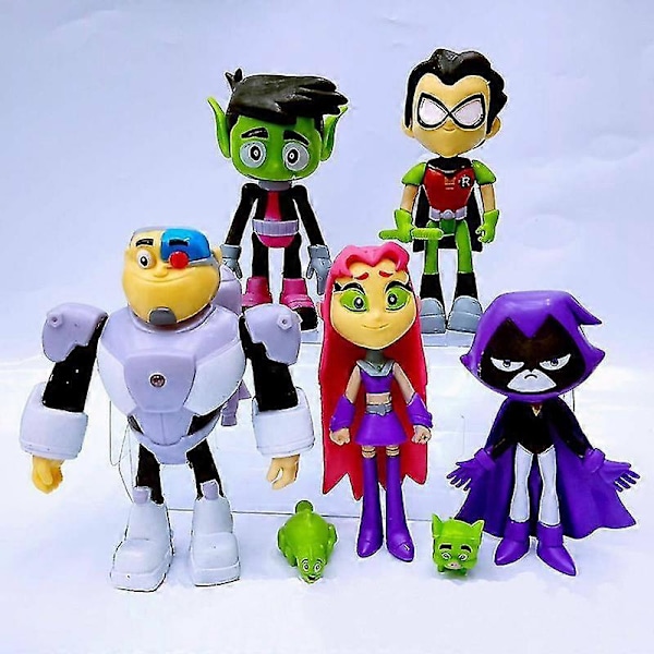 7-pack Teen Titans Go Robin Cyborg Beast Boy Raven Modelldocka Actionfigur Leksak Barnpresent