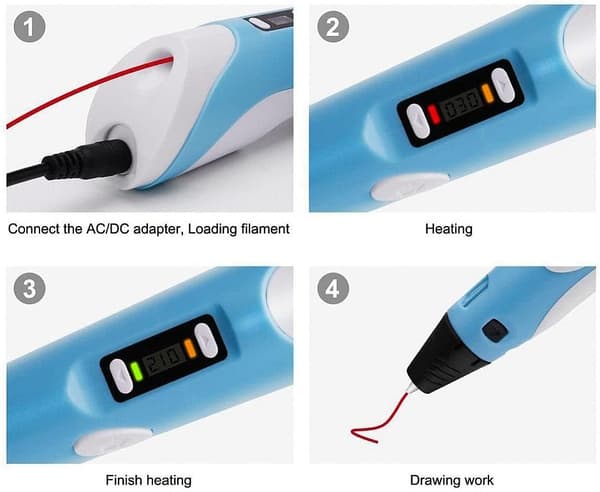 USB 3D-printerpenn med display - Inkluderer en 3D-penn og 20 startfarger av PLA-filament
