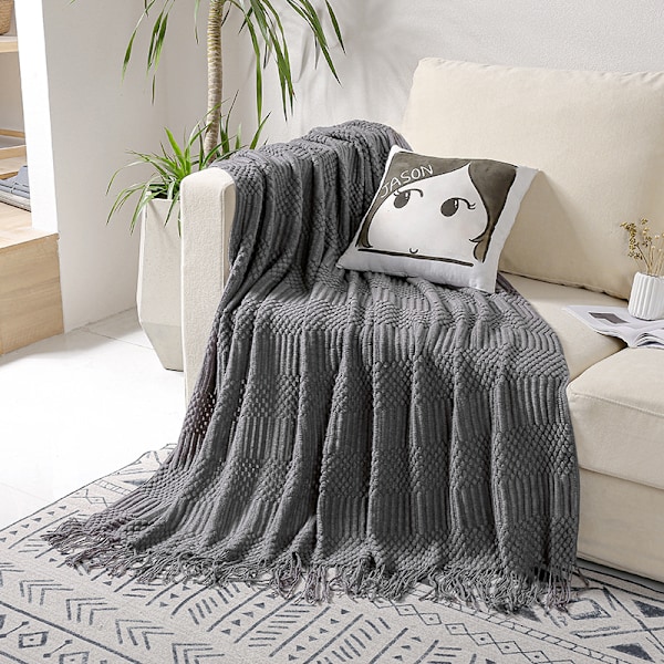 Kastfilt, Vardagsrumsfilt, Boho-filt, Mjuk Stickad Filt, Vändbar Filt, Mysig Filt, Soffafilt, Kast, 127*180CM/130x230CM Dark Gray 127*172CM