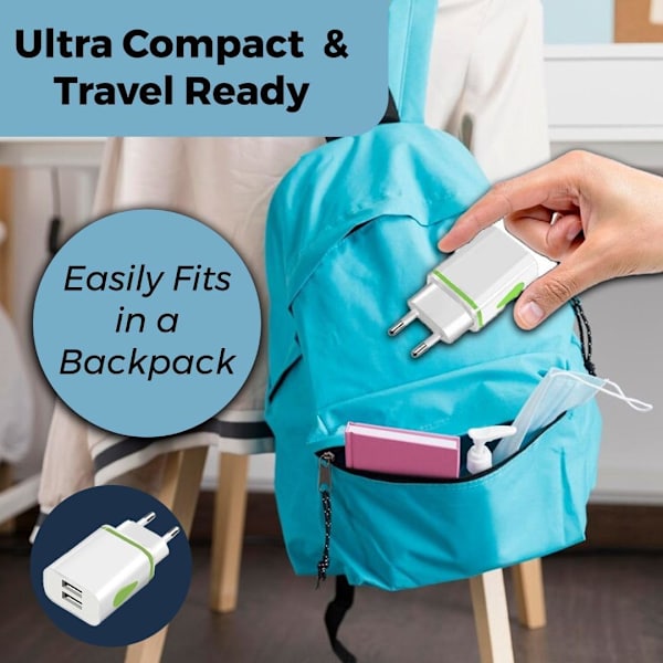 EU 2-stifts till USB Reseadapter Laddare Euro Typ C, E, F Väggadapter 2 USB-portar för Iphone Samsung Rakapparat Surfplatta