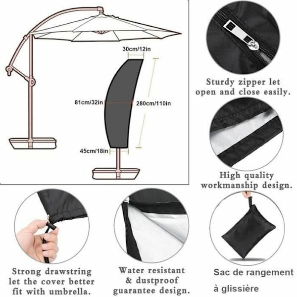 Beskyttelsescover til Stor Fritstående Parasol 3 x 4m med Teleskopstang Vandtæt Anti-UV Haveparasol Cover