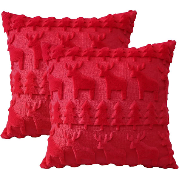 Set med 2 julsammetskuddfodral, mjuka dekorativa kuddfodral för soffa, sovrum, kontor, vardagsrum, jul, 45*45cm Red