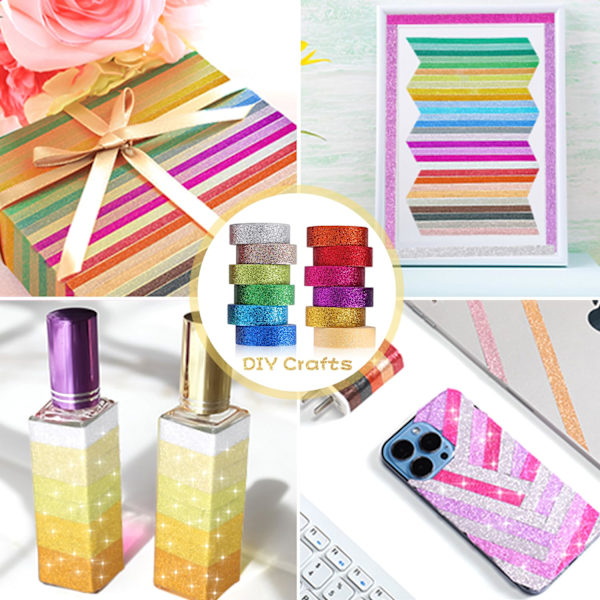 24 Ruller Washi Tape Sæt Dekorativ Washi Tape Glitter Klæbebånd Farverigt Maskeringsbånd til DIY Håndværk Scrapbooking