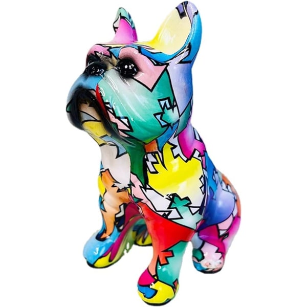 Fransk Bulldog Staty Kreativ Graffiti Staty, Resin Bulldog Skulptur A