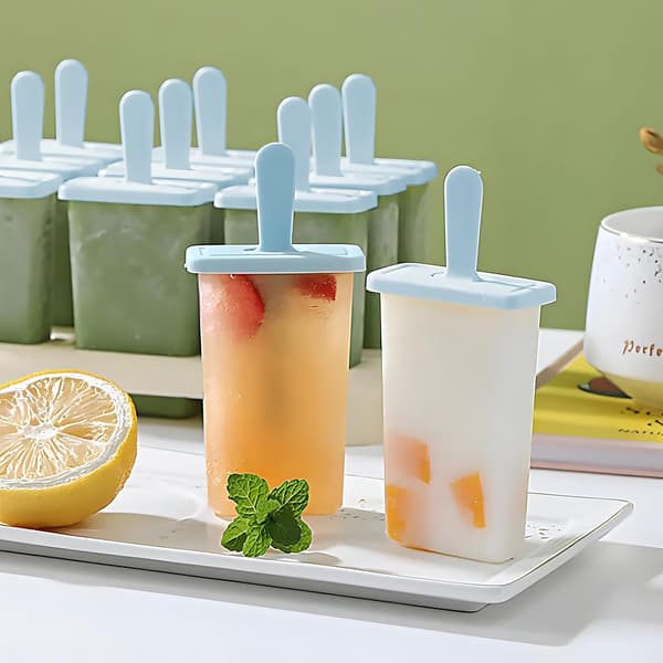 Popsicle forme genanvendelig, isform, med børster, ispinde og foldbare silikone tragte (blå)