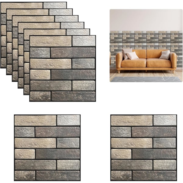10 stycken 3D väggpaneler självhäftande väggstenar, 3D tegeltapet, 30x30 cm DIY 3D skumväggdekal för sovrum, kök, vardagsrum