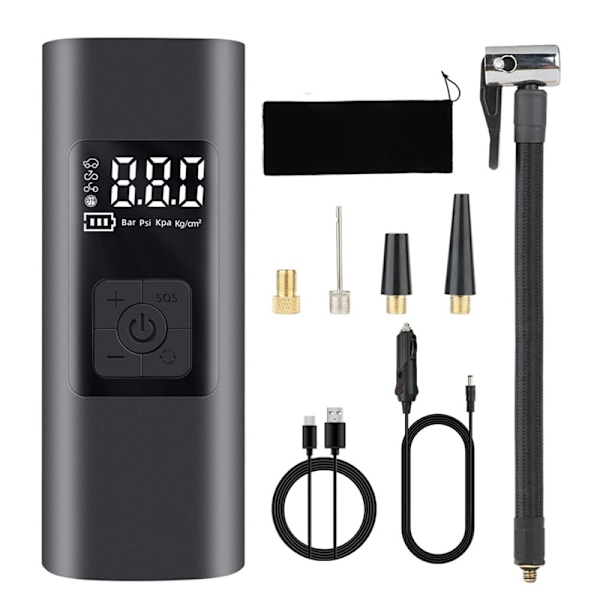 6000mAh Mini Bærbar Luftkompressor, 150PSI Elektrisk Sykkelpumpe med Digital LCD-Skjerm og LED-Lommelykt, Bilhjulspumpe