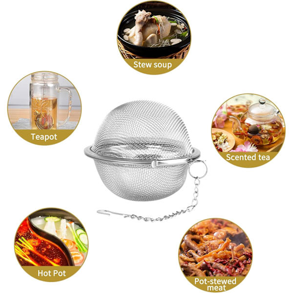 2 stk. te-kugler i rustfrit stålnet 6,9 cm te-si te-infusionssi filtre til te