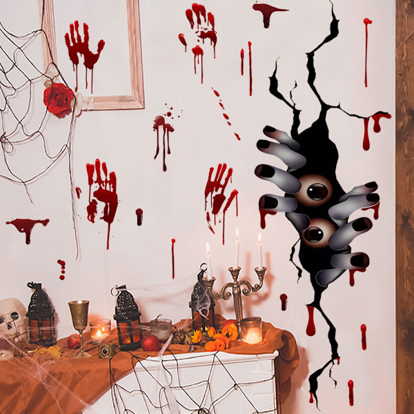 2 kpl Kädenjälki Seinätarra Jääkaapin Tarrat Halloween-Koristeet Ikkunatarra, 25*70cm