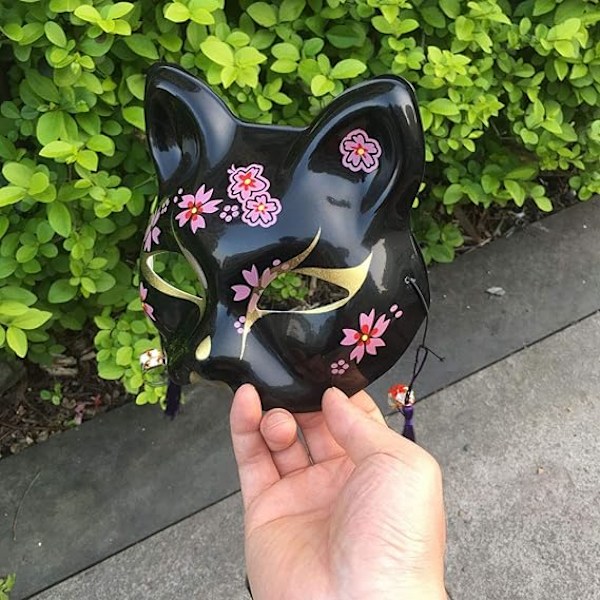 Kettu Naamio Halloween-asuun, Eläin Cosplay Kabuki Puolinaamio Kissa Naamiot Naamiaisjuhliin black