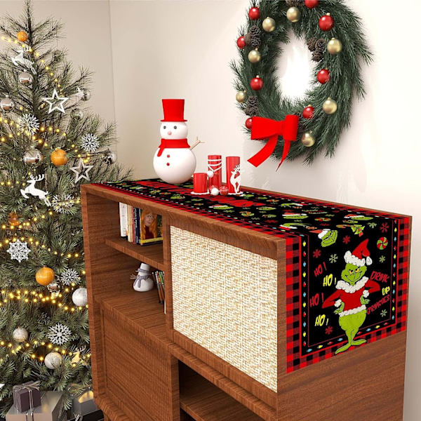 Linneduk Röd Jul Bordslöpare God Jul Bordsduk Jul Jul Buffalo Plaid Check Vinter Semester Hem Kök Matrum 13x72”
