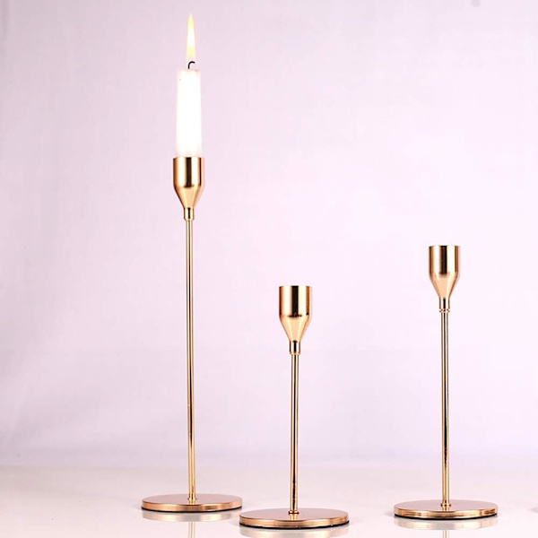 Matt Svart Ljusstakar Set om 3 för Spetsiga Ljus, Dekorativ Ljusstake för Bröllop, Middag, Fest, Passar 3/4 tum Tjocka Ljus Rose Gold