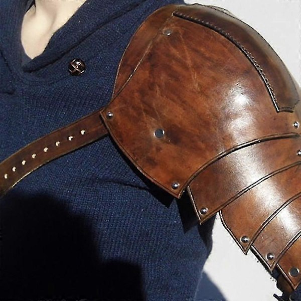 Nahkaiset olkasuojat keskiaikainen olkapanssari viikinkiasu ritari soturi cosplay Larp-tarvike Halloween-rekvisiitta miehille Dark brown Left