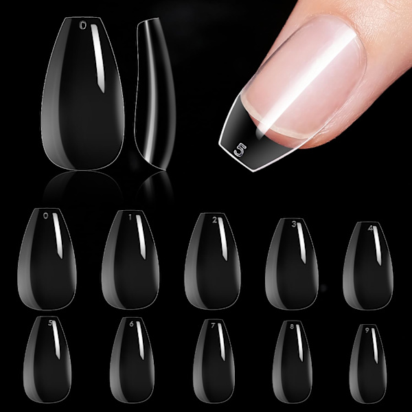 Falska naglar, korta kistnaglar 500 st, tryck på naglar genomskinliga full cover falska nagelspetsar, falska naglar korta 10 storlekar för DIY-nagel