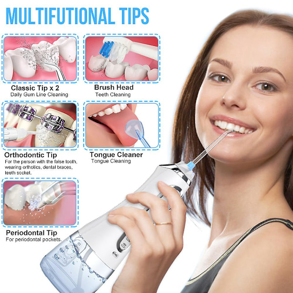 300ml Dental Vann Flosser Jet USB Oppladbar Irrigator Dental Vann Floss Tips Tannrenser Oral Irrigator 5 Moduser Bærbar