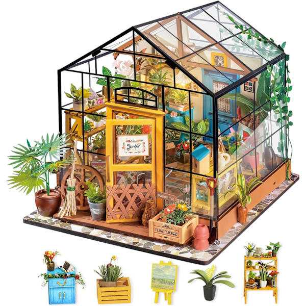 DIY Nukkekodin Huonesarja - Käsintehty Diorama Kodin Sisustus - Joulu Syntymäpäivälahjat Tytöille Naisille Ystäville (Cathy's Flower Green House)
