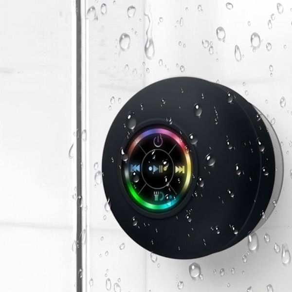 Mini Bluetooth Brusehøjttaler med LED-lys, Bruse Bluetooth Højttaler, Vandtæt Bluetooth Trådløs Højttaler med Sugekop, Bærbar
