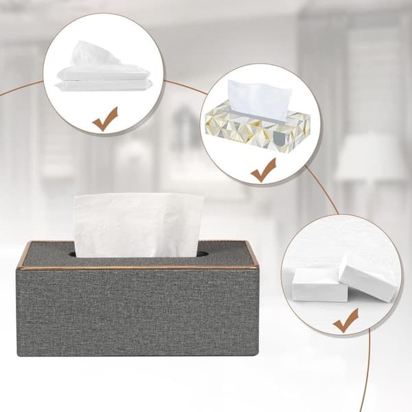 Servietboks, PU læder servietholder rektangulær Kleenex boks til hjem/kontor/bilinteriør 25cmX13.3cmX9.6cm - Grå Grey
