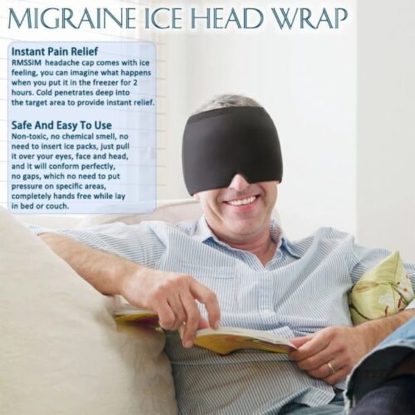 Huvudvärk Migrän Relief Cap Ice Mask Hat Värme Kylterapi Black