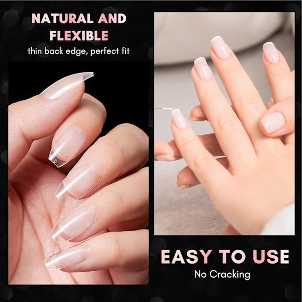 Falska naglar, korta kistnaglar 500 st, tryck på naglar genomskinliga full cover falska nagelspetsar, falska naglar korta 10 storlekar för DIY-nagel
