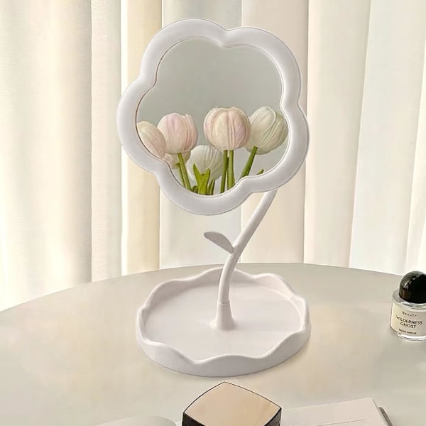 Blomspegel, Bordspegel, Sminkspegel, Blomformad Sminkspegel, Söt Blomformad, Lämplig för Sovrum, Vardagsrumsdekoration white