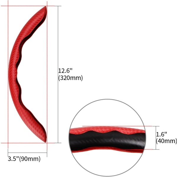 Kolfiberrattöverdrag, Universal Halkskyddande Rattöverdrag för De Flesta Bilar, 2-pack, Röd