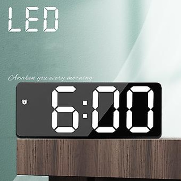LED-väckarklocka, rektangulär svart yta med vitt ljus