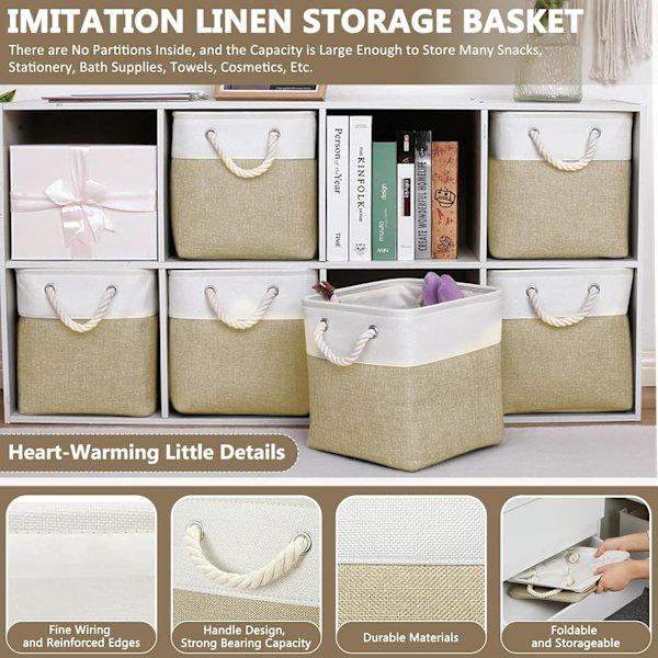 Foldbare opbevaringskasser med hamphåndtag 3 stk. (33 x 33 x 33 cm), linned opbevaringskasser, opbevaringskurv til tøj, garderobeskabe, hylder, legetøj